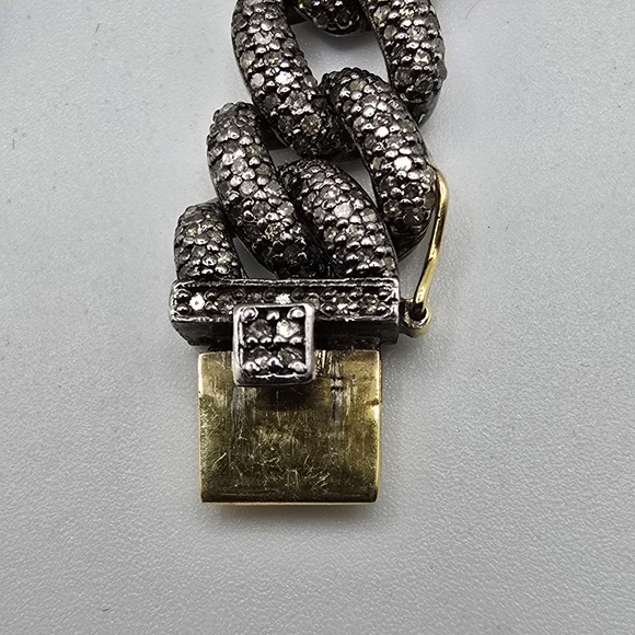 Sparkling Sterling Silver Cuban Chain Braclet With Diamond and 14k Gold Clasp - Picture 6 of 11